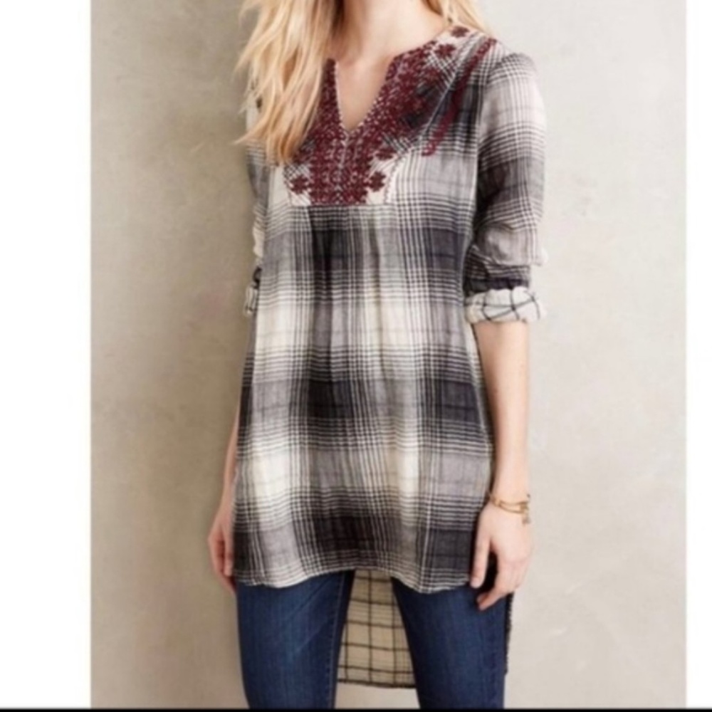 Anthropologie Floreat High Low Plaid Tunic Size S